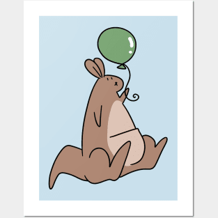 Green Balloon Kangaroo Posters and Art